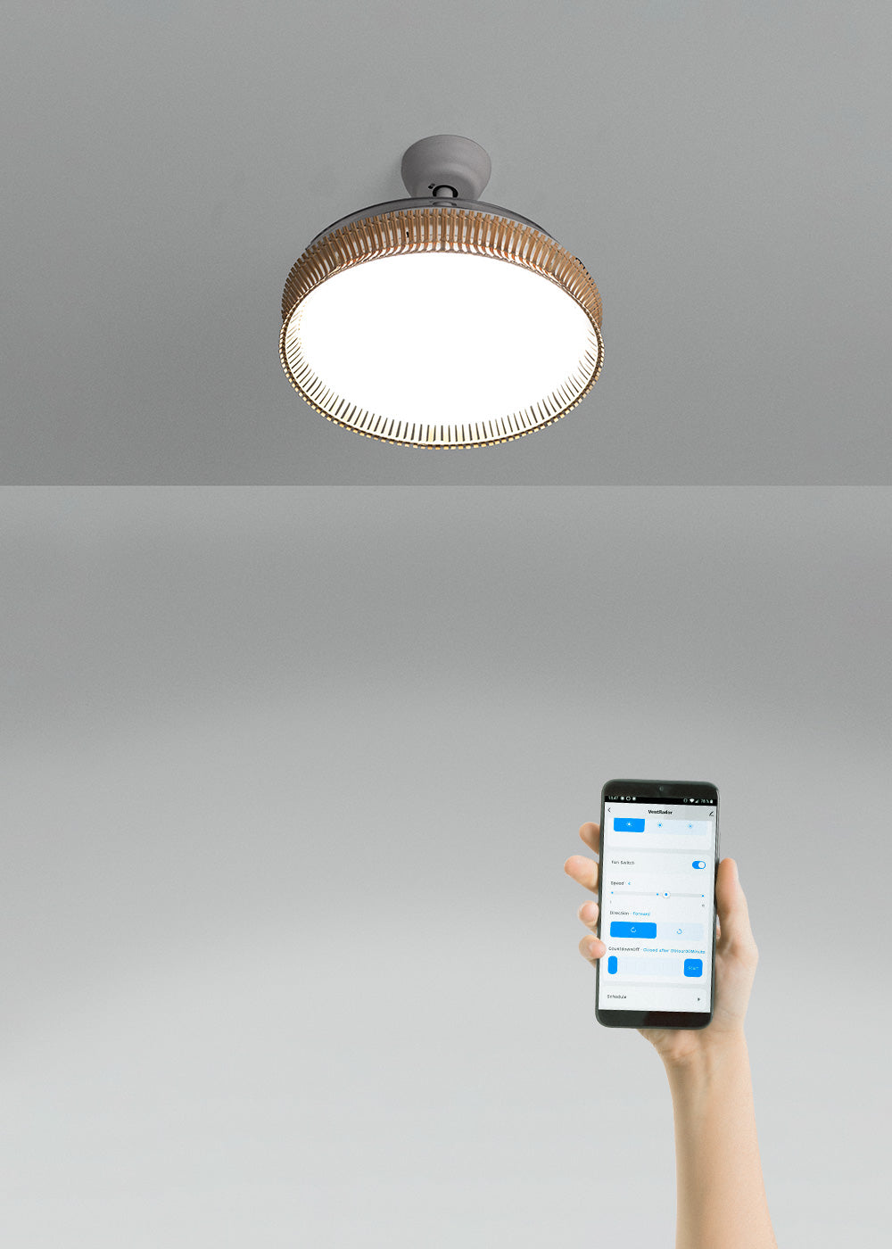 Clarotan rotan plafondventilator met intrekbare bladen