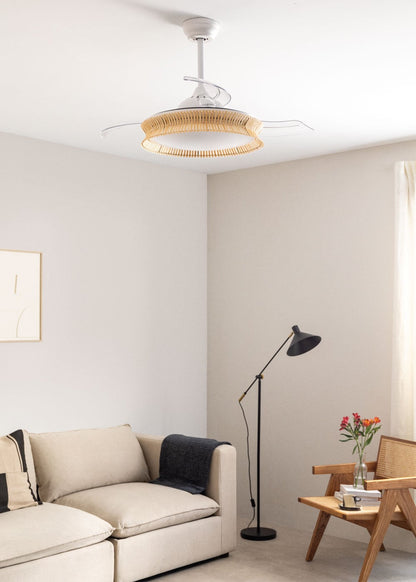 Clarotan | rotan plafondventilator met intrekbare bladen | DC 40W | Ø108 cm