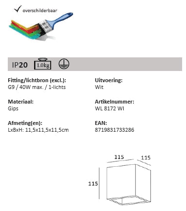 Wandlamp PLASTER vierkant (gips)