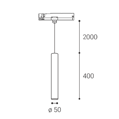 LED2 TRACK MIKY 40 3-fase hangende railspot - afmetingen