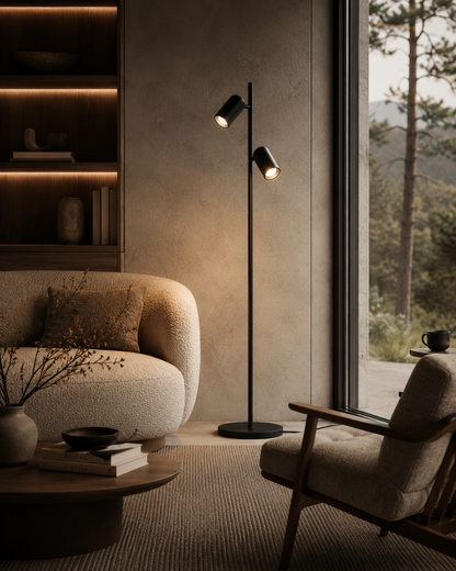 MEGANO 2-lichts | vloerlamp | 2× GU10 | 150 cm | champagne of zwart