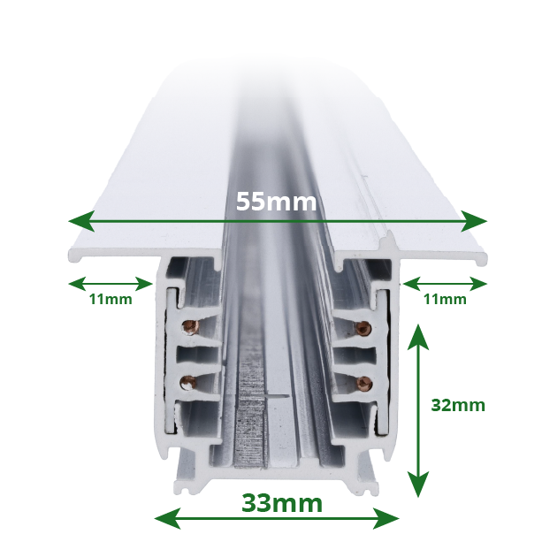Inbouw 3-fase stroomrail wit maattekening