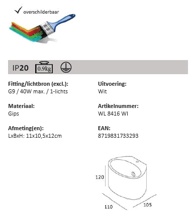 Wandlamp PLASTER rond (gips)