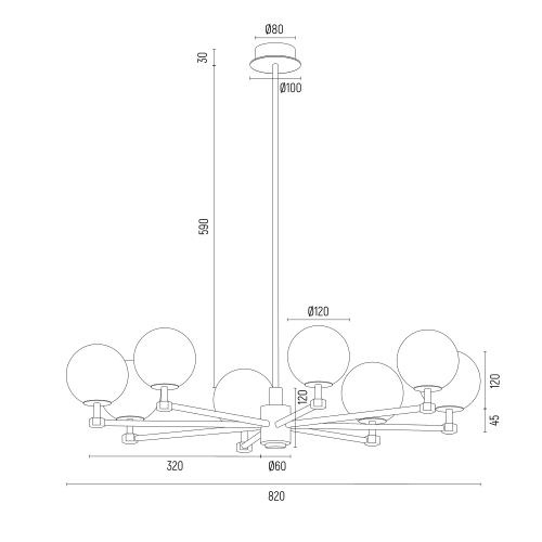Aruba technische tekening 8-lichts