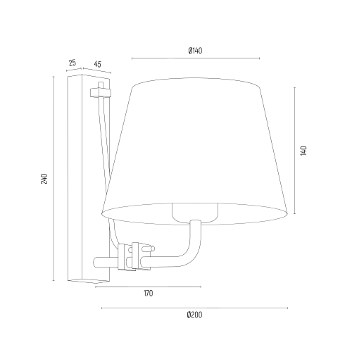 Atrani wandlamp technische tekening met afmetingen