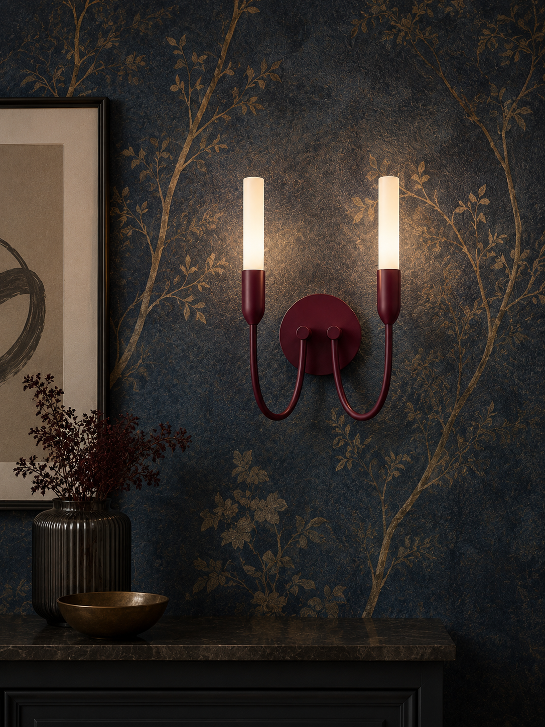 Augustine wandlamp Melkwit-bordeaux
