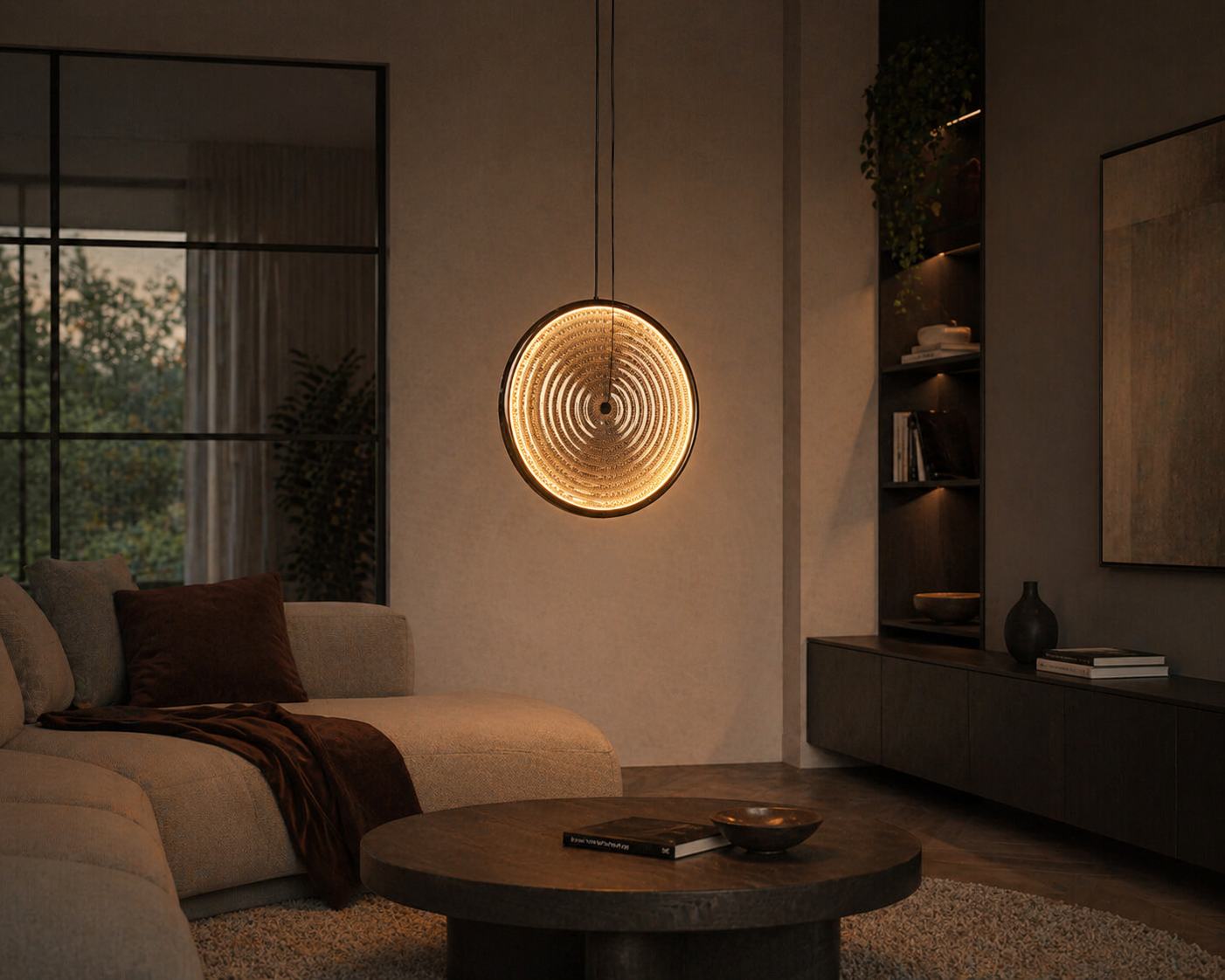 Aurivo LED pendant lamp round glass 22W 3000K | smoked glass / amber glass | black