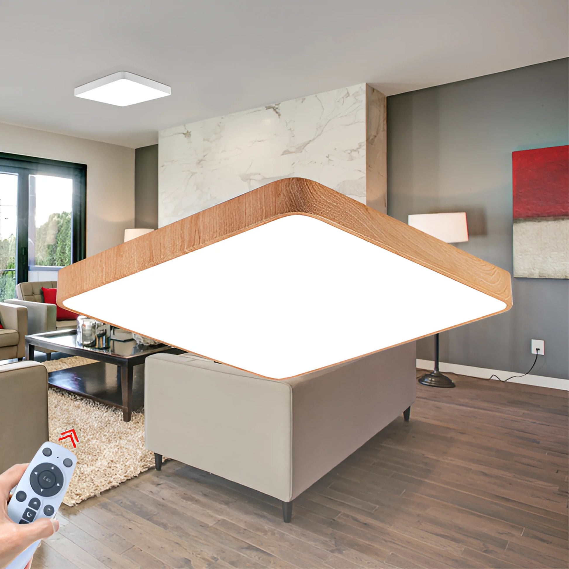 BLADE vierkante plafondlamp hout 45W detail