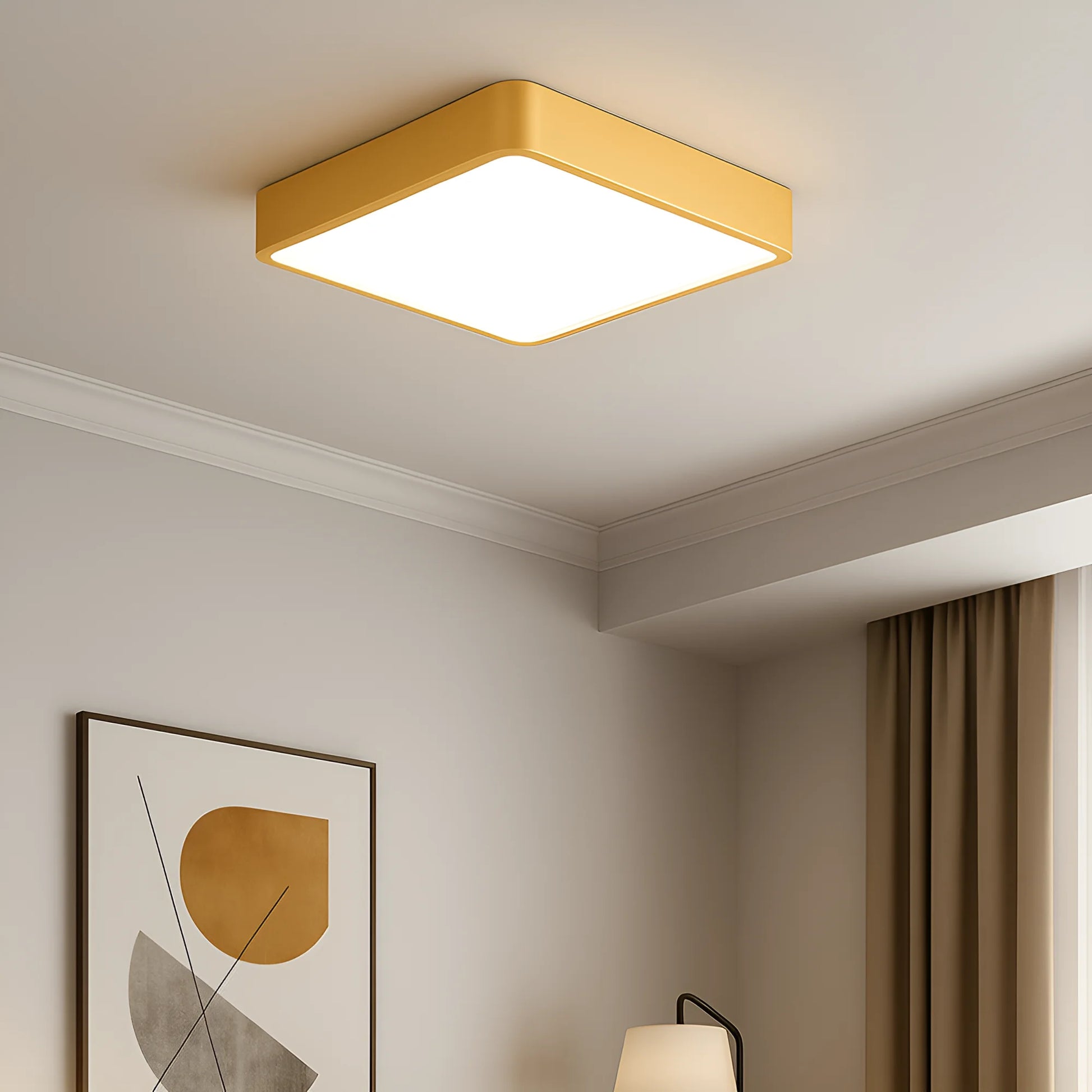 BLADE vierkante plafondlamp goud 36W detail