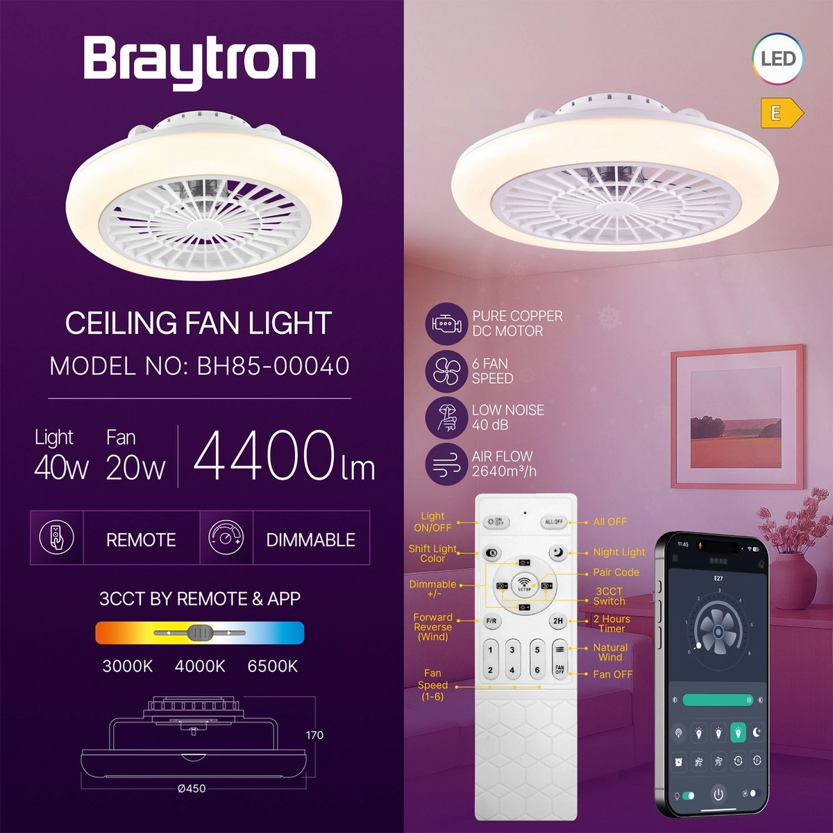 Braytron FANCY D450 plafondventilator sfeerbeeld