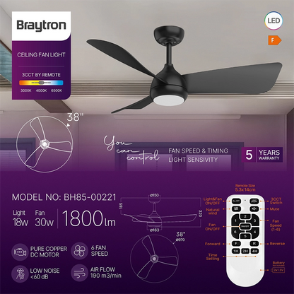 Braytron FANCY 38 plafondventilator zwart sfeerbeeld