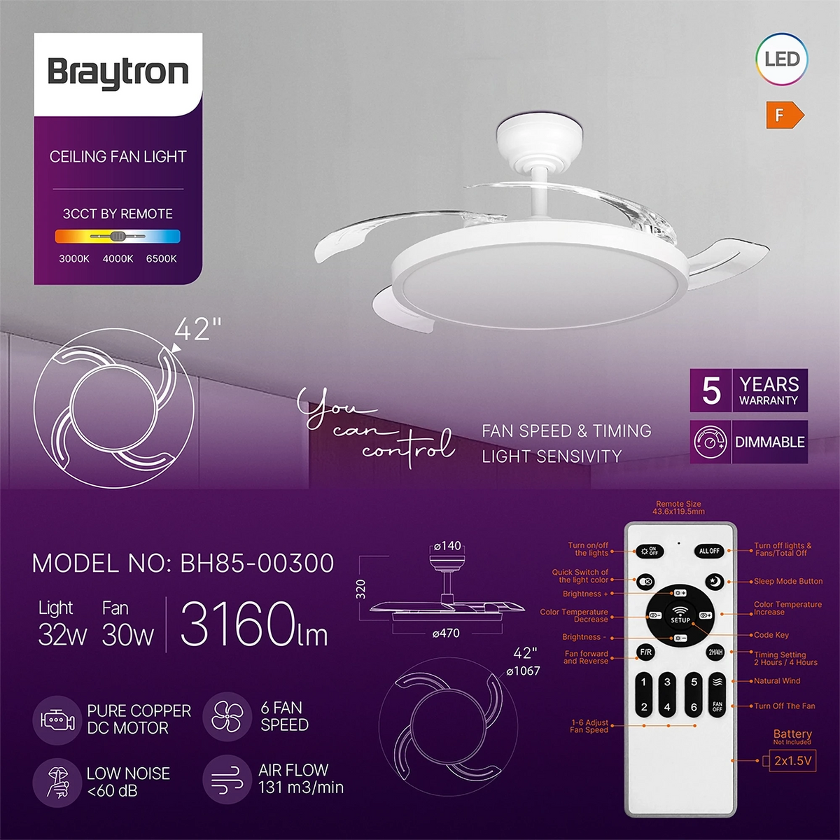 Braytron FANCY 42 plafondventilator wit sfeerbeeld