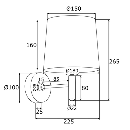 Bolzano Plus wandlamp technische tekening met afmetingen
