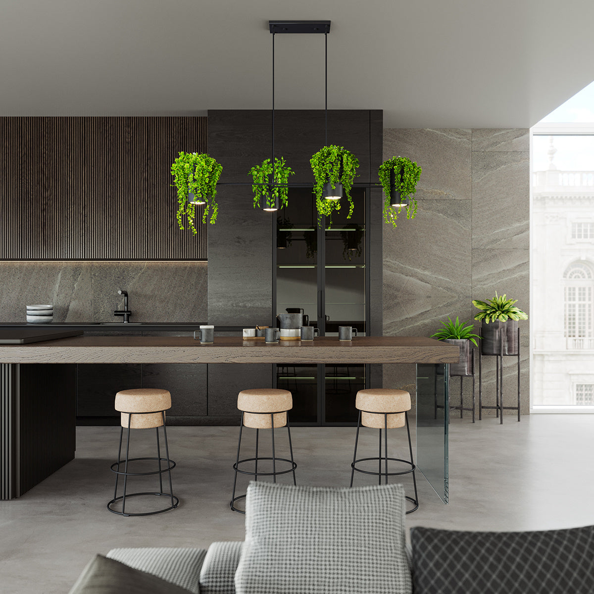 Botanica Line | horizontale Design-Hängeleuchte | schwarzes Metall
