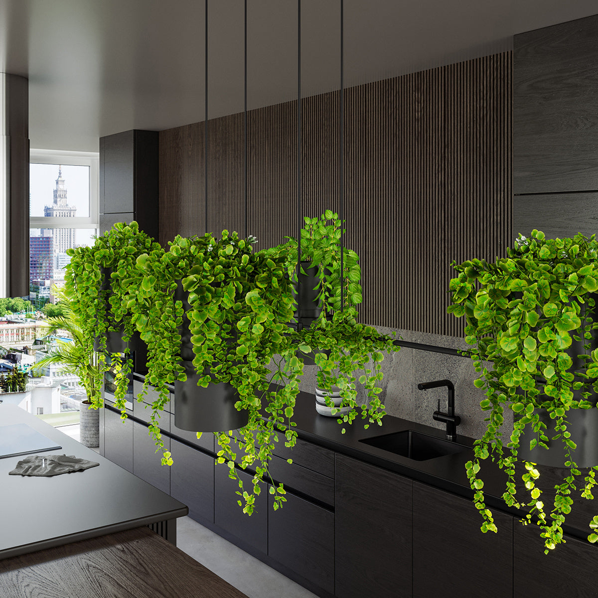 Botanica Line | horizontale Design-Hängeleuchte | schwarzes Metall
