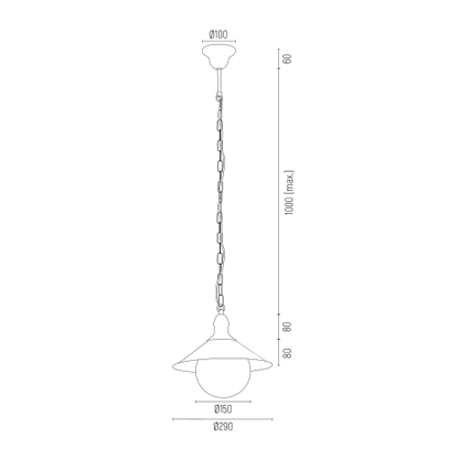 Erba Bis hanglamp technische tekening met afmetingen