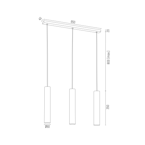 Gomera Plus 3-lichts technische tekening met afmetingen