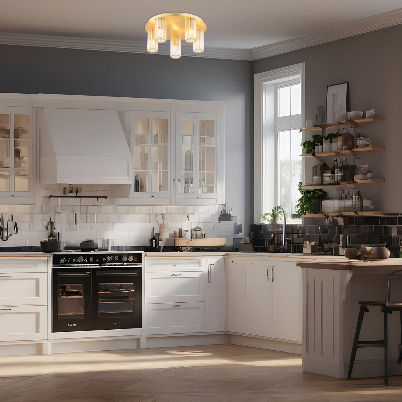 Hampton plafondlamp Geborsteld messing