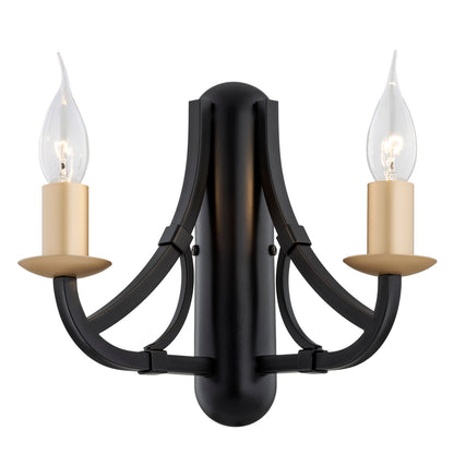 Lorenzo wandlamp 2-lichts Zwart-goud