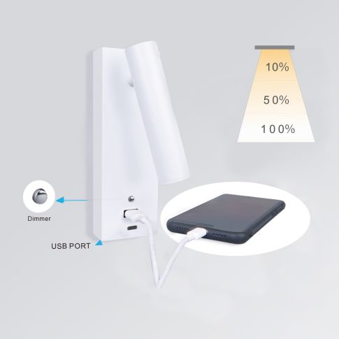 Lezio LED reading lamp 3W USB-A and USB-C dimmable 3000K | white / black