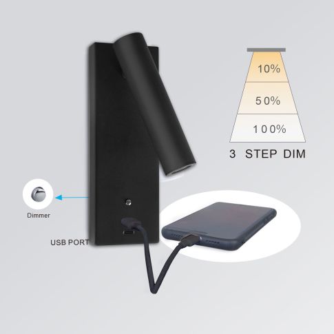 Lezio LED reading lamp 3W USB-A and USB-C dimmable 3000K | white / black