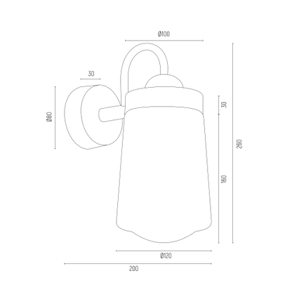 Pasadena wandlamp technische tekening met afmetingen