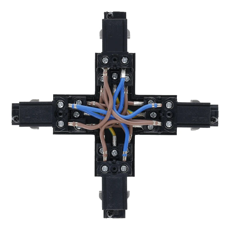 Lumexa 3-fase rail X-connector zwart vooraanzicht
