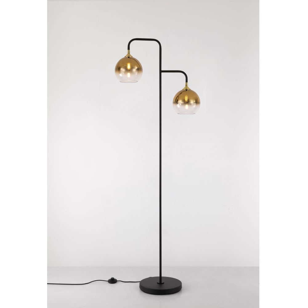DAJANO 2-lichts | vloerlamp | 2× E27 | 175 cm | zwart/goud