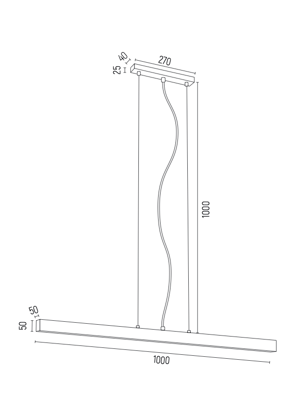 Vermont LED-hanglamp technische tekening met afmetingen