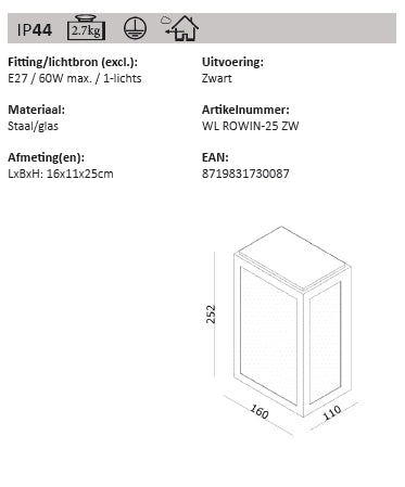 Wandlamp ROWIN 25cm