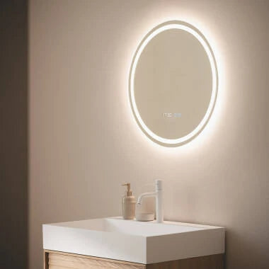 Ronde retro LED badkamerspiegel Ø60 cm CCT klok anticondens verlichte rand