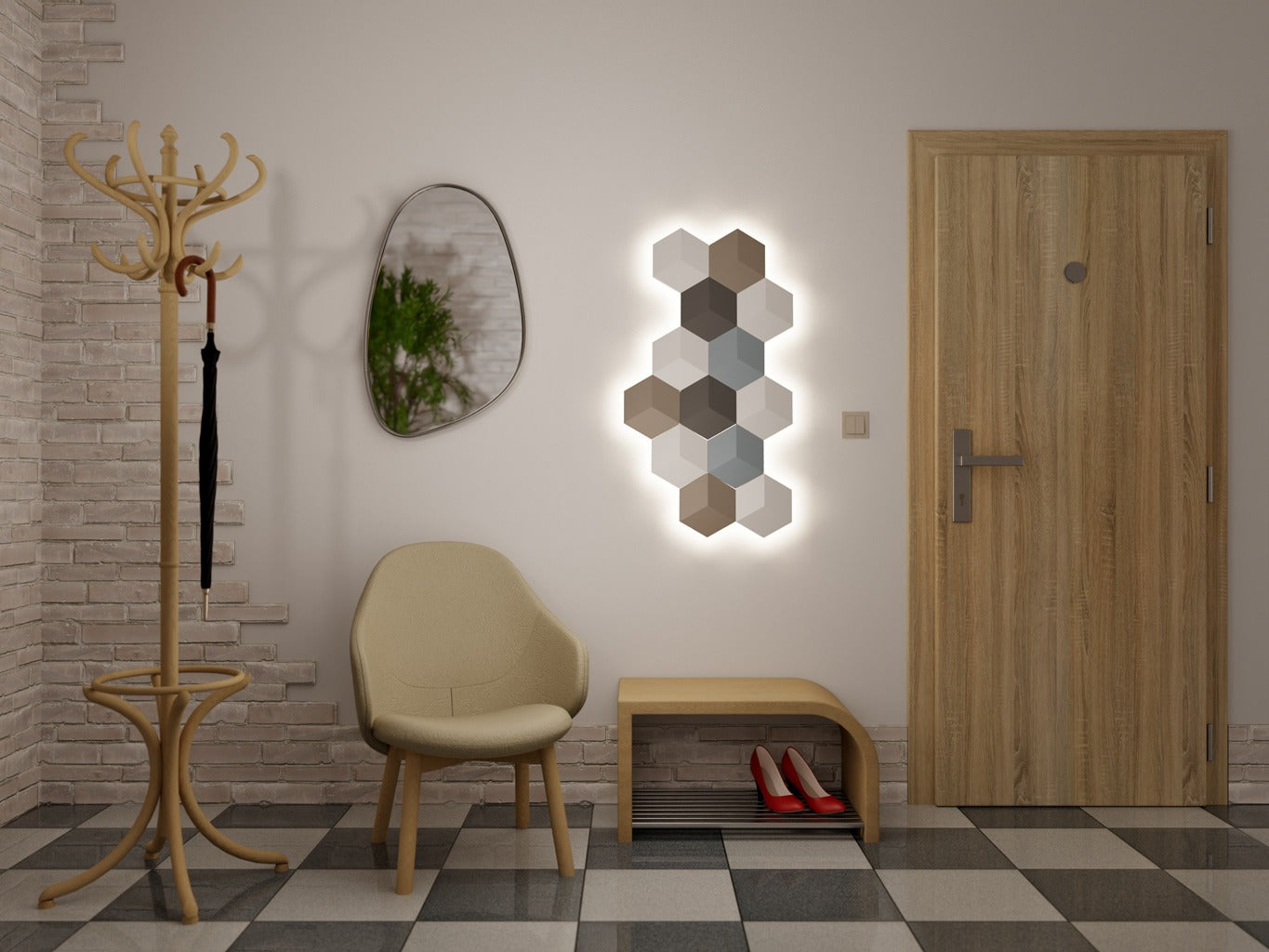 LED2 HEXO wandlamp toepassing hexagonpatroon