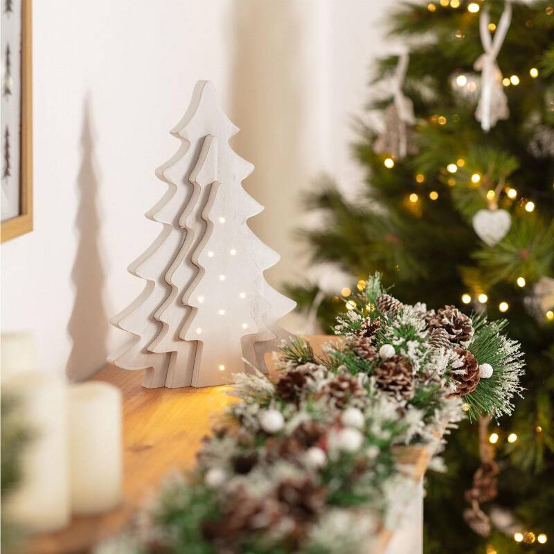 LED-juletre av tre 35 cm | hvit | 10 LED