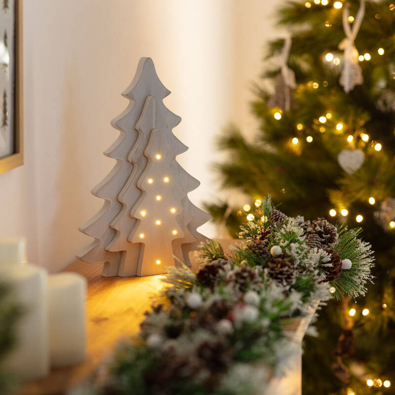 LED-juletre av tre 35 cm | hvit | 10 LED