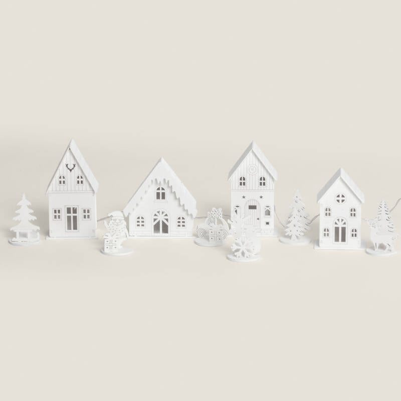 LED kerstdorp van hout | 4 LED | 1 meter breed