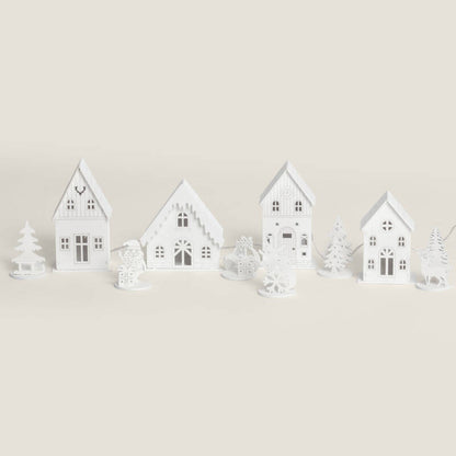 LED kerstdorp van hout | 4 LED | 1 meter breed