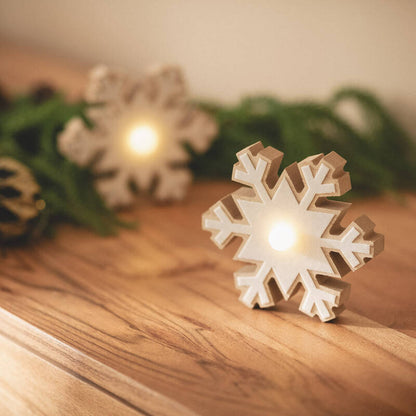 LED sneeuwvlok van hout | 1 LED | CR2032