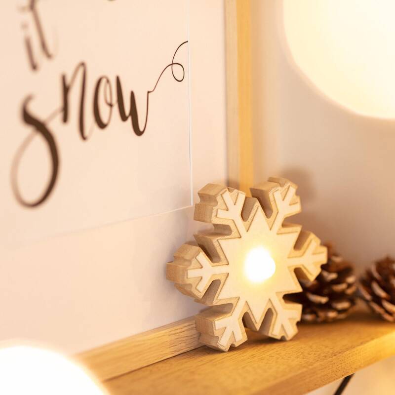LED sneeuwvlok van hout | 1 LED | CR2032