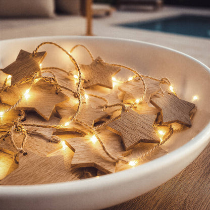 Lichtsnoer met houten sterren 2,2 m | 20 LED