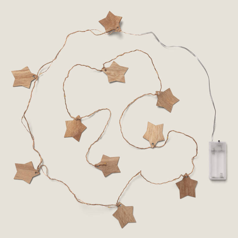 Lichtsnoer met houten sterren 2,2 m