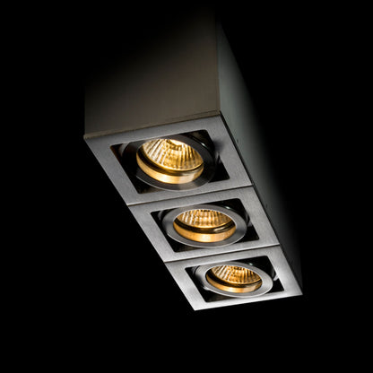BERIT III | foco triple de superficie con cabezales empotrados | 3x GU10 | aluminio | con o sin fuente de luz