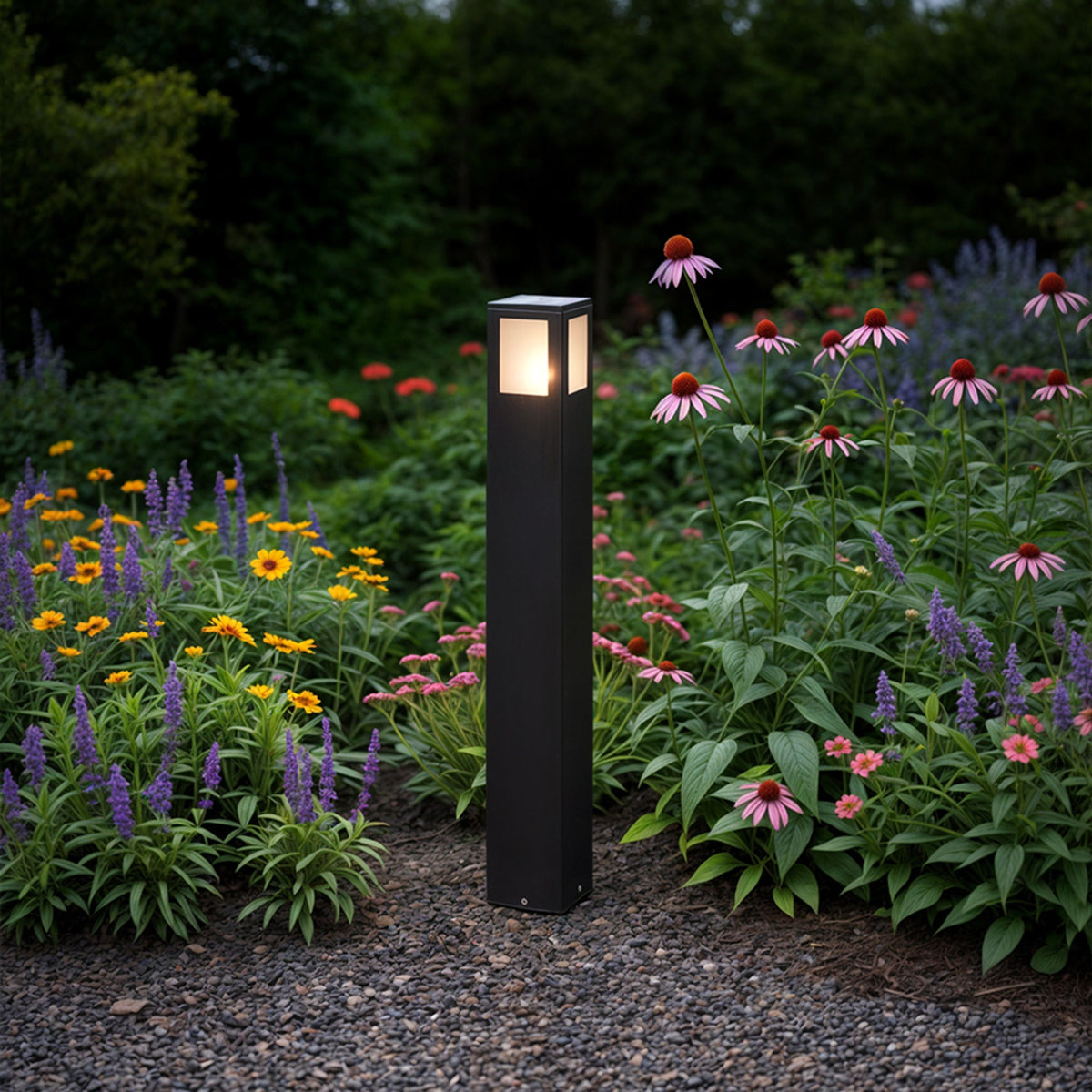 PONDER 65 | tuinsokkel 65 cm met satijnglas | E27 | IP44 | zwart | met of zonder lichtbron