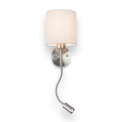 VERSA E27 with LED reading spot | wall lamp with textile shade and swan neck | two switches | white with matt nickel | with or without light source