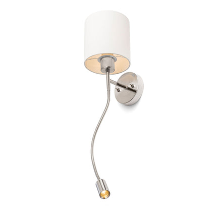 VERSA E27 with LED reading spot | wall lamp with textile shade and swan neck | two switches | white with matt nickel | with or without light source