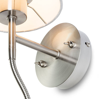 VERSA E27 with LED reading spot | wall lamp with textile shade and swan neck | two switches | white with matt nickel | with or without light source