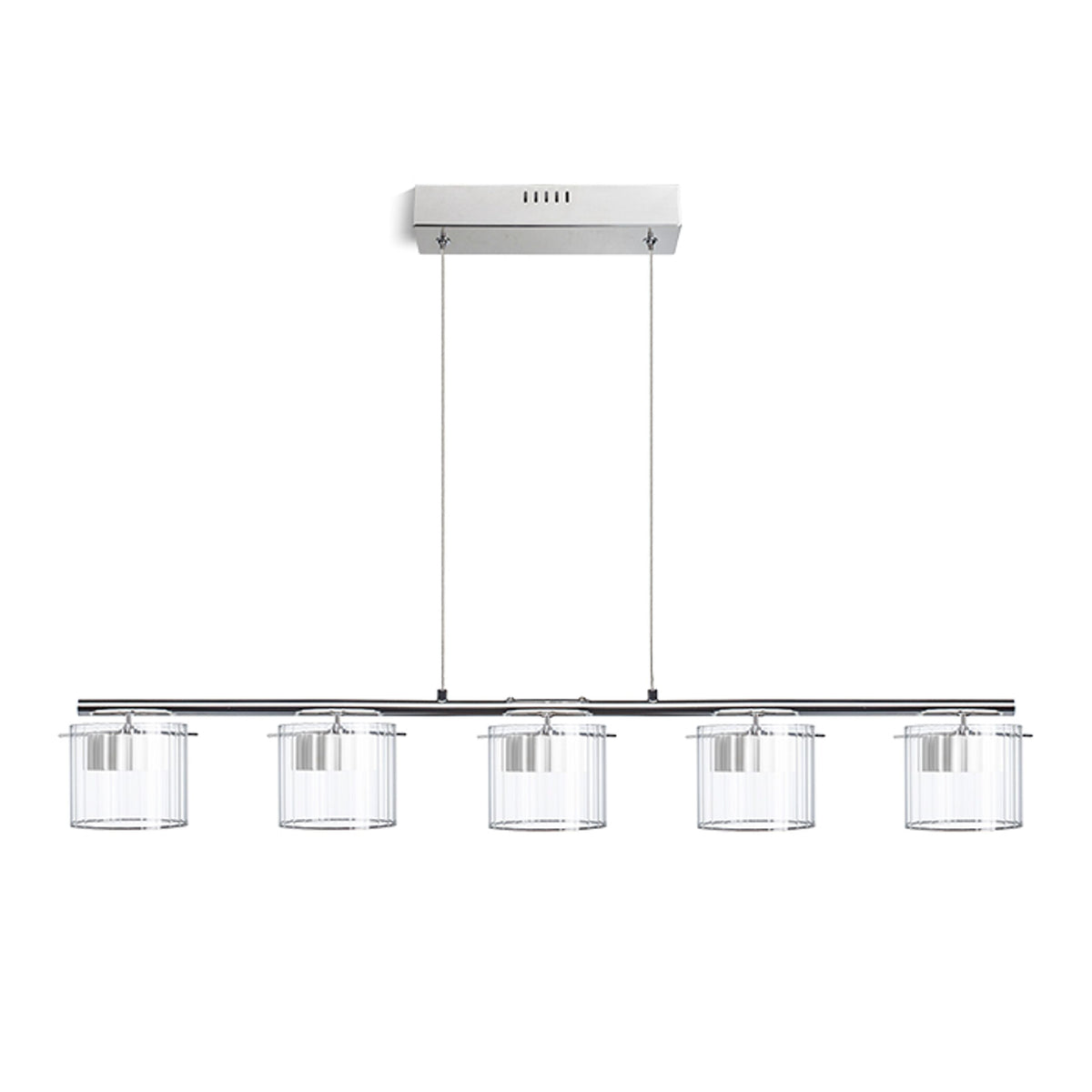 ESTRA V | lineaire LED hanglamp met 5 reflectoren | 2000lm 3000K | wit met helder glas