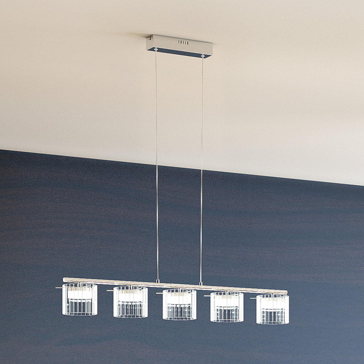 ESTRA V | lineaire LED hanglamp met 5 reflectoren | 2000lm 3000K | wit met helder glas