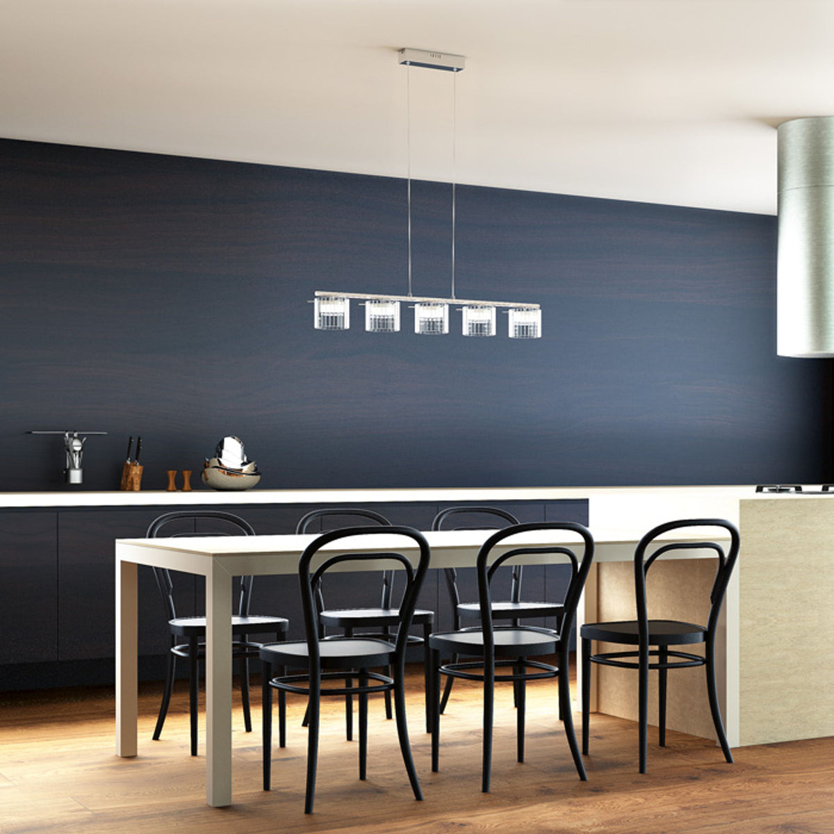 ESTRA V | lineaire LED hanglamp met 5 reflectoren | 2000lm 3000K | wit met helder glas