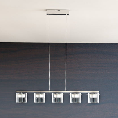 ESTRA V | lineaire LED hanglamp met 5 reflectoren | 2000lm 3000K | wit met helder glas
