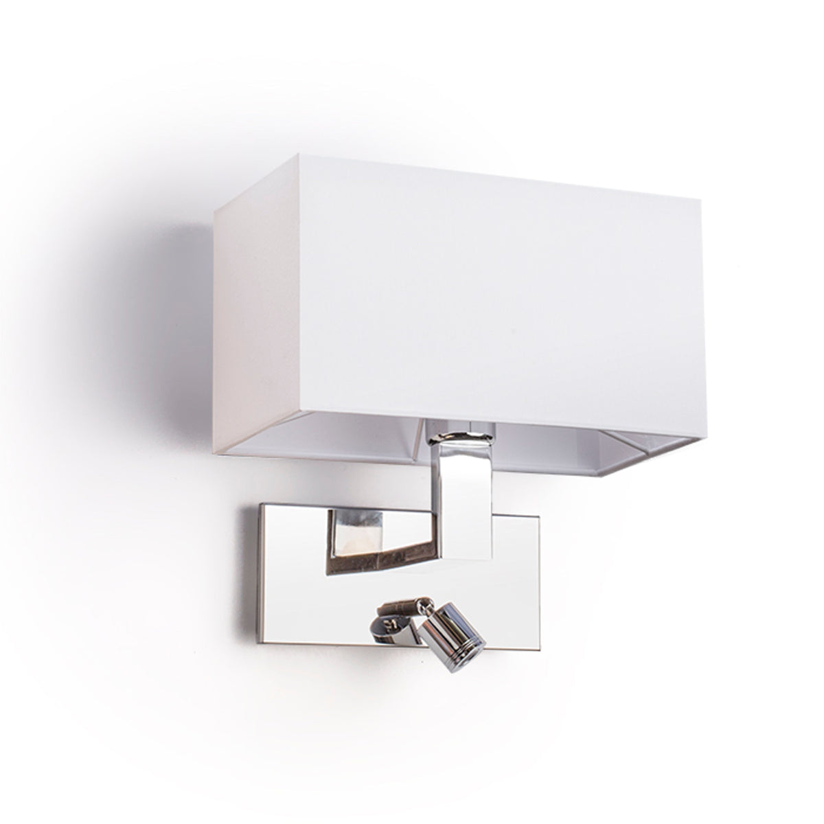 PLAZA with mini light | wall lamp with textile shade and LED reflector | two switches | white with chrome | with or without light source